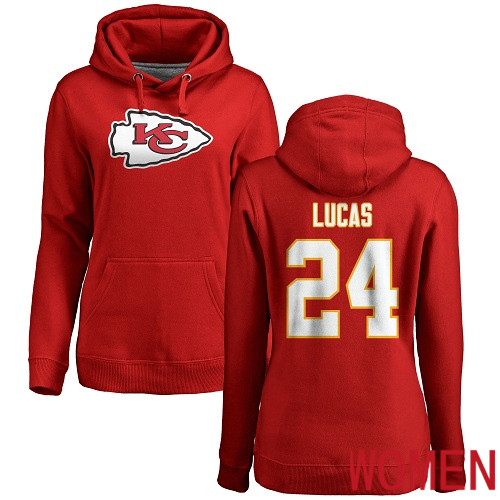 Women Football Kansas City Chiefs 24 Lucas Jordan Red Name and Number Logo Pullover Hoodie